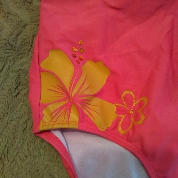 Sand N Sun Swimsuit Girls m 7/8 Pink Rhinestone 90s Y2k Vintage Hawaiian Beach - Picture 5 of 5